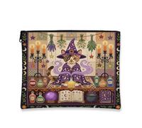 Halloween Witch Devon Rex Cat Makeup Bag 7''x9'' for Travel Purse, Retro Fun Magic Witchy Cosmetic Pouch for Women Gift, Spooky Portable Canvas Zipper Organizer Toiletry Pouch