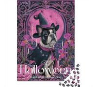 Halloween Witch Dog Art Print-4 Jigsaw Puzzles Puzzles for Adults Kids. 1000 Piece Whimsical Challenge Toy Educational Games Home Decoration for Adults& Kids Age 14 Years Up 52x38cm/1000pcs
