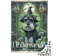 Halloween Witch Dog Art Print Jigsaw Puzzles Puzzle for Adults Kids. 1000 Pieces Whimsical Challenge Toy Educational Game Home Decoration for Adults& Kids Age 14 Years Up 70x50cm/1000pcs