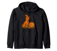 Halloween Witch Dog Sitting by Jack O Lantern Zip Hoodie