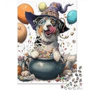 Halloween Witch Dog Treats Jigsaw Puzzles Puzzle for Adults Kids. 1000 Pieces Whimsical Challenge Toy Educational Games Home Decoration for Educational Games Gifts 38x26cm/1000pcs