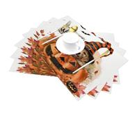 Halloween Witch Dog Welcome Pumpkin Vinyl Placemats Set of 4 for Dining Tables,Kitchen Table Mats Heat Resistant Washable Wipeable PVC Place Mat