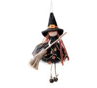 Halloween Witch Doll - Scary Figurine Collectible, Hangable Ornament with Broom, Creepy Witch Decoration, Spooky Doll Statue, Haunted House Wall Hanging | Haunted Scene Decoration for Door Porch