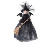 Halloween witch doll with broomstick for Halloween trees and For party settings, featuring spider web skirt and secure base design (Is green)