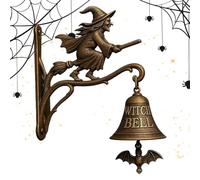 Halloween Witch Doorbell Decoration, Wall Mounted Witch Bell with Broom, Cast Iron Vintage Halloween Decoration Fun Outdoor for Front Door, Porch, Gate, Opening Entry, Housewarmings, 12x18 Cm