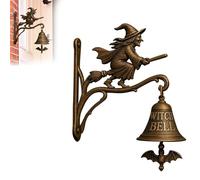 Halloween Witch Doorbell, Vintage Witchs Hanging Decor, Cast Iron Hanger Bell with Witch on Broom, Halloween Witch-Bells for Door, Porch, Garden, Outdoor Decoration (A)