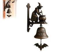 Halloween Witch Doorbell, Vintage Witchs Hanging Decor, Cast Iron Hanger Bell with Witch on Broom, Halloween Witch-Bells for Door, Porch, Garden, Outdoor Decoration (B)