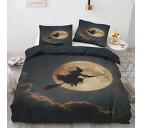 Halloween Witch Double Duvet Cover Set 3pcs, Full Moon Bedding Sets, Reversible Breathable Quilt Cover with 2 Pillowcases 50x75cm, Zipper Closure, Bedroom Decor