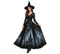 Halloween Witch Dresses For Women Gothic Halloween Costumes For Adults | Wicked Costumes Ladies Spellbound Long Sleeve V Neck Witch Halloween Fancy Dress For Adults Cosplay Party Club Bar Stage