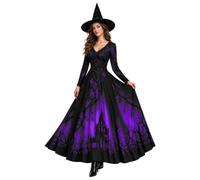 Halloween Witch Dresses For Women Gothic Halloween Costumes For Adults | Wicked Costumes Ladies Spellbound Long Sleeve V Neck Witch Halloween Fancy Dress For Adults Cosplay Party Club Bar Stage