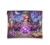 Halloween Witch Duck Makeup Bag 7x9 Inch for Travel Purse, Scary Creepy Witchy Tarot Pattern Cosmetic Pouch for Women, Spooky Portable Canvas Zipper Organizer