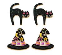 Halloween Witch Earrings for Women Rhinestone Enamel Witch Magic Hat Stud Earrings Cute Sorceress Shaped Studs Halloween Cosplay Jewelry Gifts, Zinc, No Gemstone