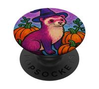 Halloween Witch Ferret Pumpkin Patch Magic PopSockets Adhesive PopGrip