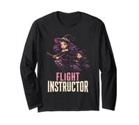 Halloween Witch Flight Instructor Women Broom Mom Funny Long Sleeve T-Shirt