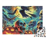Halloween Witch Flying 1000 Piece Jigsaw Puzzles Witch Skull Halloween Adults Aged 12 And Above Educational Games Home Decoration Challenge High Difficulty Birthday 38x26cm000pcs Gif