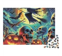 Halloween Witch Flying 1000pcs Jigsaws for Adults, Premium Cardboard, Reaper Skull Halloween, Challenging Puzzle, Mental Workout Leisure Activity, Boosts Memory & Patience for All Lovers 70x50cm/1000p