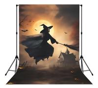 Halloween Witch Flying 2 Print Large 5Ã-7ft Seamless Polyester Fabric Photo Backdrop Curtain for Portrait Photoshoot Party Video