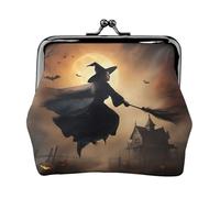 Halloween Witch Flying 2 print Small Pouch Kiss Lock Coin Purse for Women Coin Change Purse, Credit Card Wallet