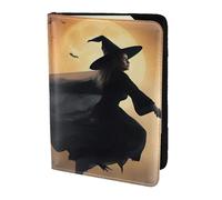 Halloween Witch Flying 2 print Travel Wallet Passport Holder Case for Family Leather Passport Cover for Men Women, Black, One Size