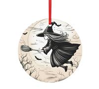 Halloween Witch Flying Christmas Ornaments for Xmas Tree Decorations with Red Ribbon for Party Decoration Hanging