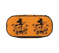 Halloween Witch Flying Double Zipper Pencil Case Makeup Bag,Large Capacity Crush-Resistant Polyester OrganizerFor School Office Travel