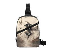 Halloween Witch Flying Foldable Sport Sling Bag,Lightweight Crossbody Chest Pack with Multiple Pockets,Water-Resistant Polyester Fabric,Compact Travel Daypack