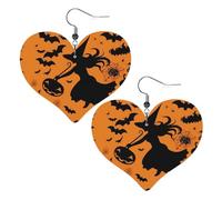 Halloween Witch Flying Leather Earrings for Women Heart Earrings Lightweight Dangle Drop Earrings Cute Jewelry Gift, One Size, No Gemstone