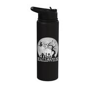 Halloween - Witch Flying Over a Moonlit Graveyard - Gothic Stainless Steel Insulated Water Bottle