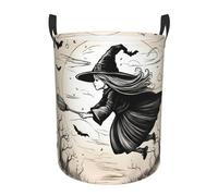 Halloween Witch Flying Print Circular Protable Storage Bin Organizer Round Basket For Laundry Hamper With Handles Bedroom Clothes