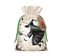 Halloween Witch Flying Print Drawstring Gift Bags For Christmas Party | Christmas Sacks Gift For Wrapping Presents With Gift Tag,Holiday Party Favors,Wrap Storage Bags For Party,Birthday.21x30 Cm
