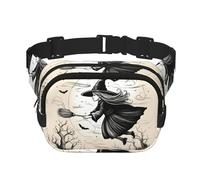 Halloween Witch Flying Print Fashion Waist Packs Square Layer Waist Bag Black Belt Bag with Adjustable Strap, Black, One Size