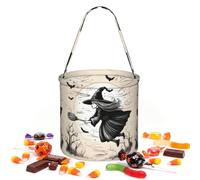Halloween Witch Flying Printed Round Candy Bags,Halloween Party | Handled Round Candy Bags In Lightweight Twill,Roomy For Sweets,Snacks,And Small Party Favors