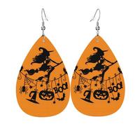 Halloween Witch Flying Printed Teardrop Pendant Leather Earrings | Lightweight and Versatile Earrings | Suitable for Daily Commute and Date Wear