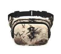 Halloween Witch Flying Square Double-Layer Waist Bag with All-Over Print,Durable Twill Fabric, Multi-Pocket Fanny Pack for Outdoor Sports Travel