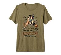 Halloween Witch Funny Fly with The Big Girls Pin Up Satire Premium T-Shirt