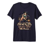 Halloween Witch Funny Fly with The Big Girls Pin Up Satire Premium T-Shirt