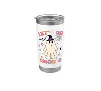 Halloween Witch Ghost Holding Pumpkin Let's Go Ghouls Groovy Stainless Steel Insulated Tumbler
