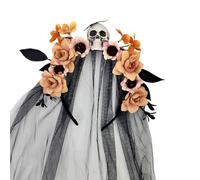 Halloween Witch Hairband With Skull Flower Designs Tulle Veil For Day Of The Dead Costume Accessories Festival Props Festival Hairband