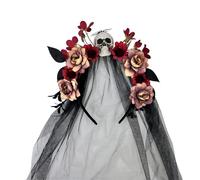 Halloween Witch Hairband With Skull Flower Designs Tulle Veil For Day Of The Dead Costume Accessories Festival Props Witch Costume Hairband