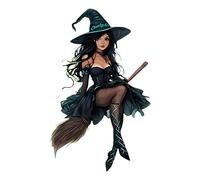 Halloween Witch Hanging Acrylic 2D Wall Ornament For Home And Car Indoor Holiday Party Decoration Crystal Wind Chimes (Black, 8cm)