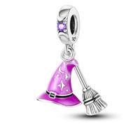 Halloween Witch Hat and Broomstick Charm 925 Silver Compatible with Pandora Charms, Trollbeads, Chamilia, Biagi and Many Other UK Charm Bracelets.
