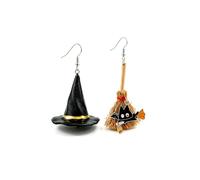 Halloween Witch Hat Broom Earrings for Women Cute Witchy Jewelry, L, Resin, No Gemstone