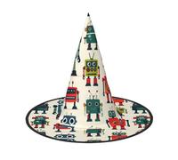 Halloween Witch Hat,Colorful Cartoon Robot Print Costume Headwear,Adults Spooky Hat Festival Headwear