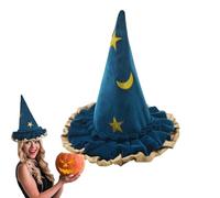 Halloween Witch Hat - Cosplay Witch Hat, Festival Witch Hat | Halloween Witch Hats, Star And Moon Pattern Wizard Hat For Women, Wide Brim, Hoods