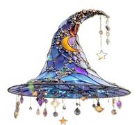 Halloween Witch Hat Design Hanging Ornament, 2D Acrylic Magical Hat,Witch Window Hanging Sun Catcher, Charming Stained Glass Wall Art Hanging Ornament for Room Party Window Decor (A)