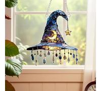 Halloween Witch Hat Design Hanging Ornament,2D Acrylic Magical Hat,Witch Window Hanging Sun Catcher,Charming Stained Glass Wall Art Hanging Ornament for Home Office Decor