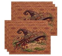 Halloween Witch Hat Floral Decor Placemats Set of 6