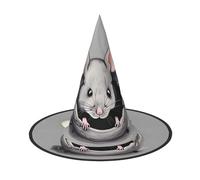 Halloween Witch Hat, Foldable Oxford Cloth Party Hat for Women & Adults | Grey rat Print Wizard Cap for Cosplay, Masquerade & Carnival - Lightweight & Portable