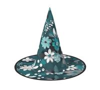 Halloween Witch Hat, Foldable Oxford Cloth Party Hat for Women & Adults | Teal Grey and White Floral Print Wizard Cap for Cosplay, Masquerade & Carnival - Lightweight & Portable