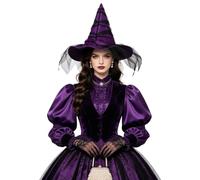 Halloween Witch Hat Gothic Baroque Veiled Rose Wizard Costume Hat for Women